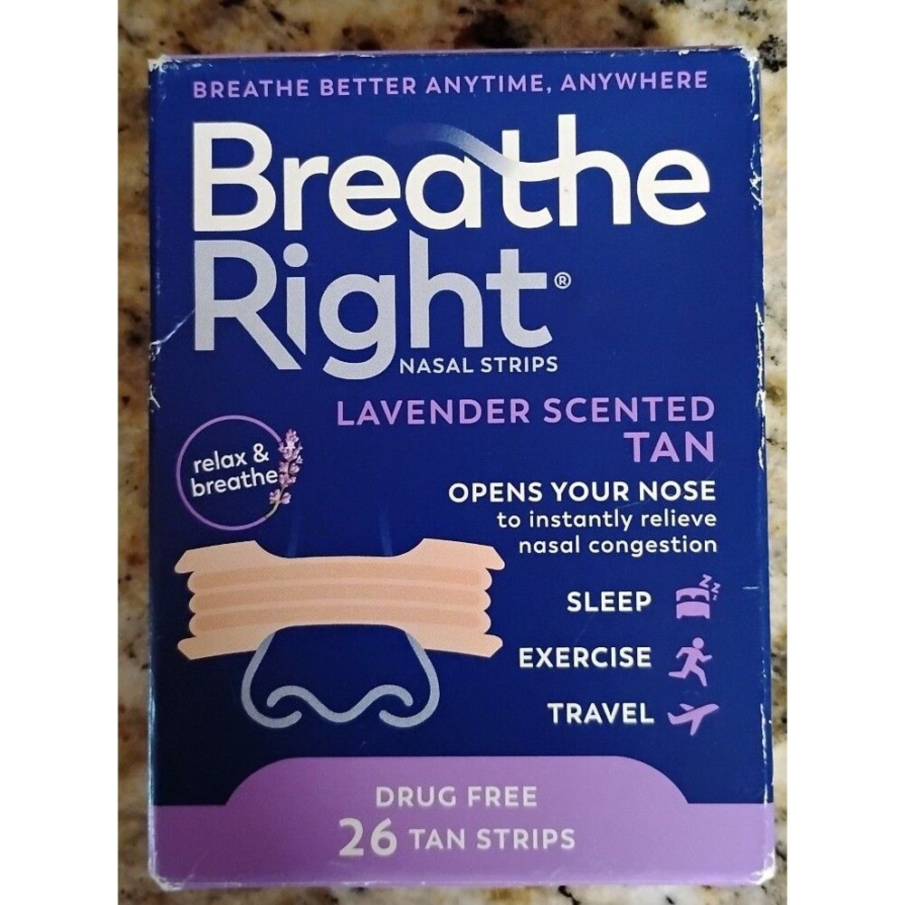 Breathe Right nasal strips lavender scented tan 26 strips